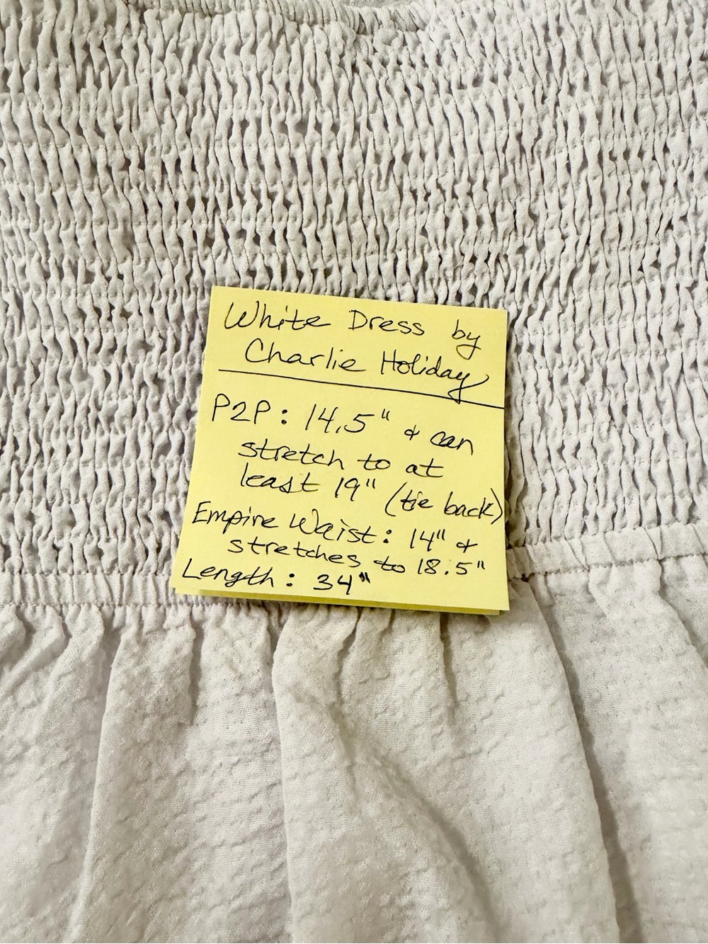 Charlie Holiday White Smocked Puff Sleeve Open Back Mini Dress, NWOT, Size 8 - Picture 11 of 12